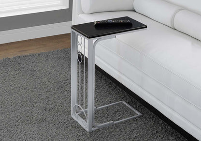 Black Top Silver Metal Accent Table|Table d'appoint en métal argenté et dessus noir|D90FD5LH