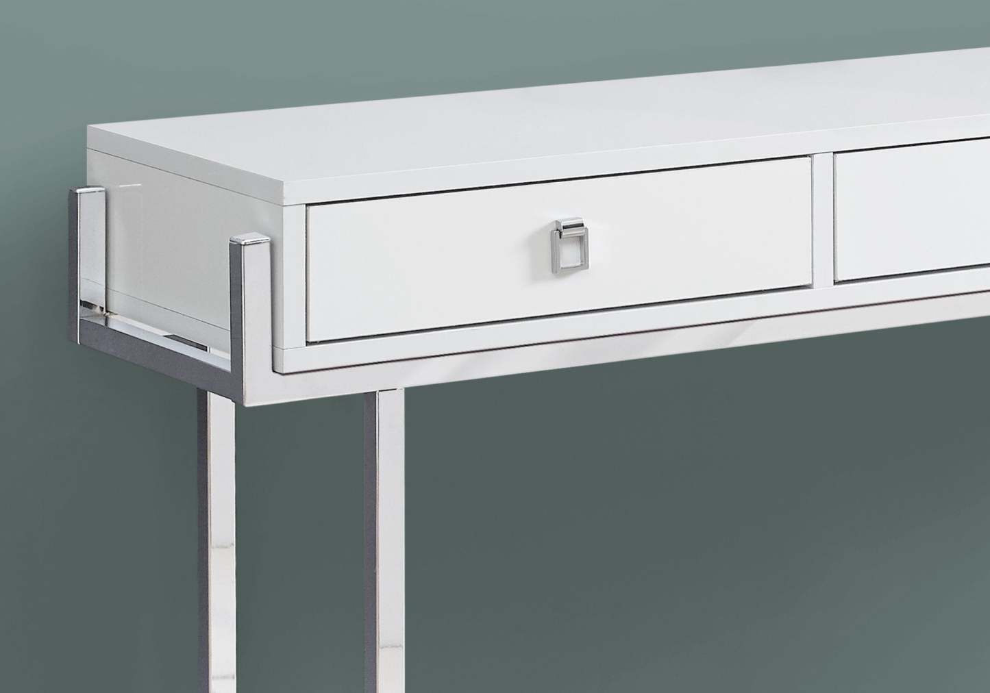 Table d'appoint en métal chromé blanc brillant|Table d'appoint blanc lustré et métal chromé|D90FA891