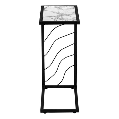 Table d'appoint en métal noir aspect marbre blanc|Table d'appoint métal noir et imitation de marbre blanc|D90FUTF6