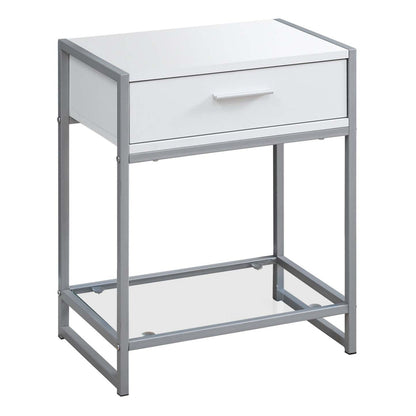 Table d'appoint blanche, métal argenté et verre trempé|White Silver Metal Tempered Glass Accent Table|D90FQOY8
