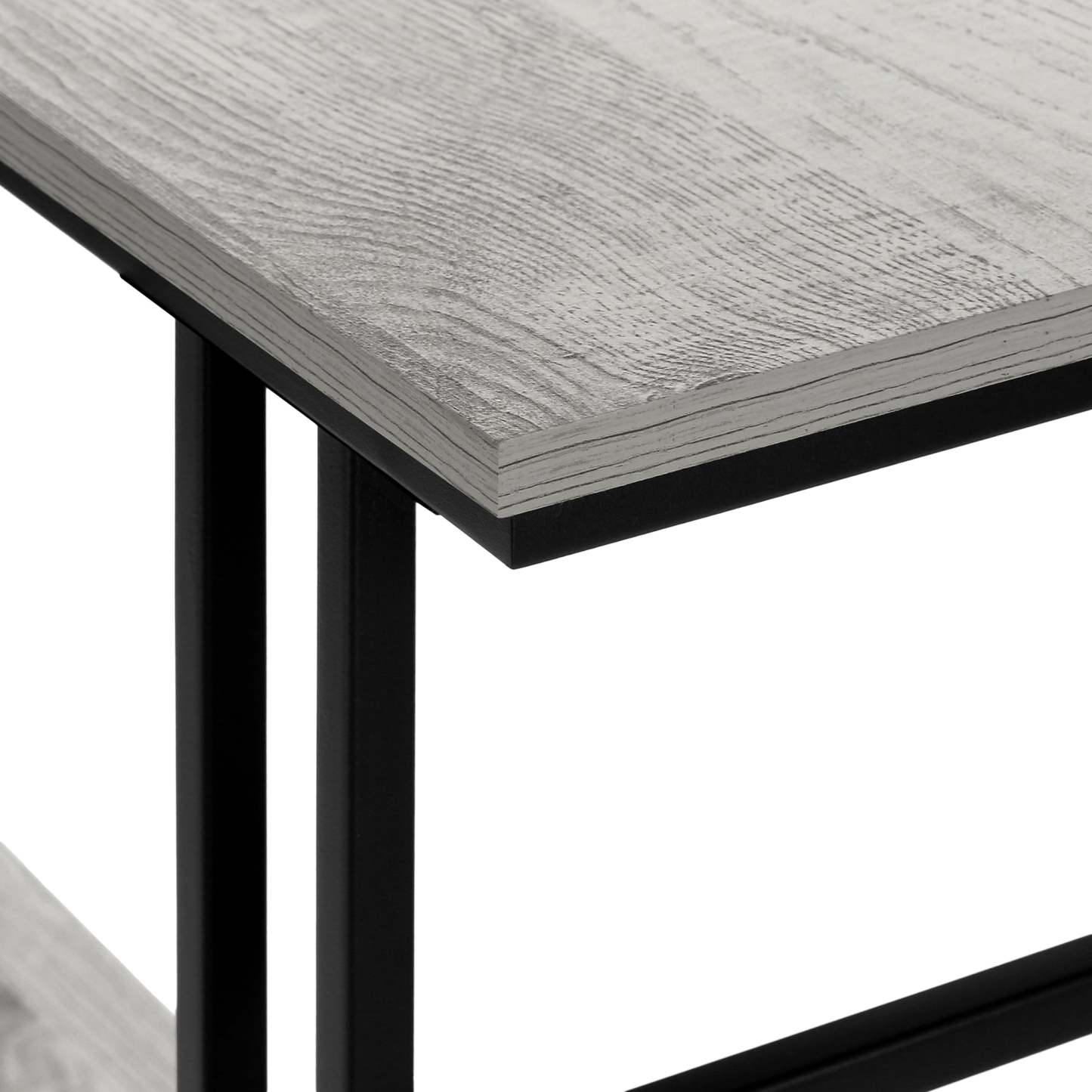 Console métal noir et d’apparence bois gris|Grey Wood-look Black Metal Console Table|D90FPK7U