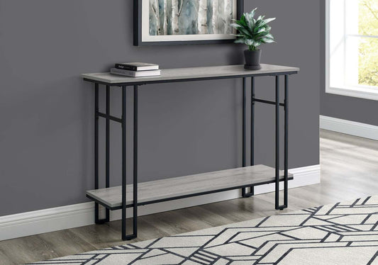 Console métal noir et d’apparence bois gris|Grey Wood-look Black Metal Console Table|D90FPK7U