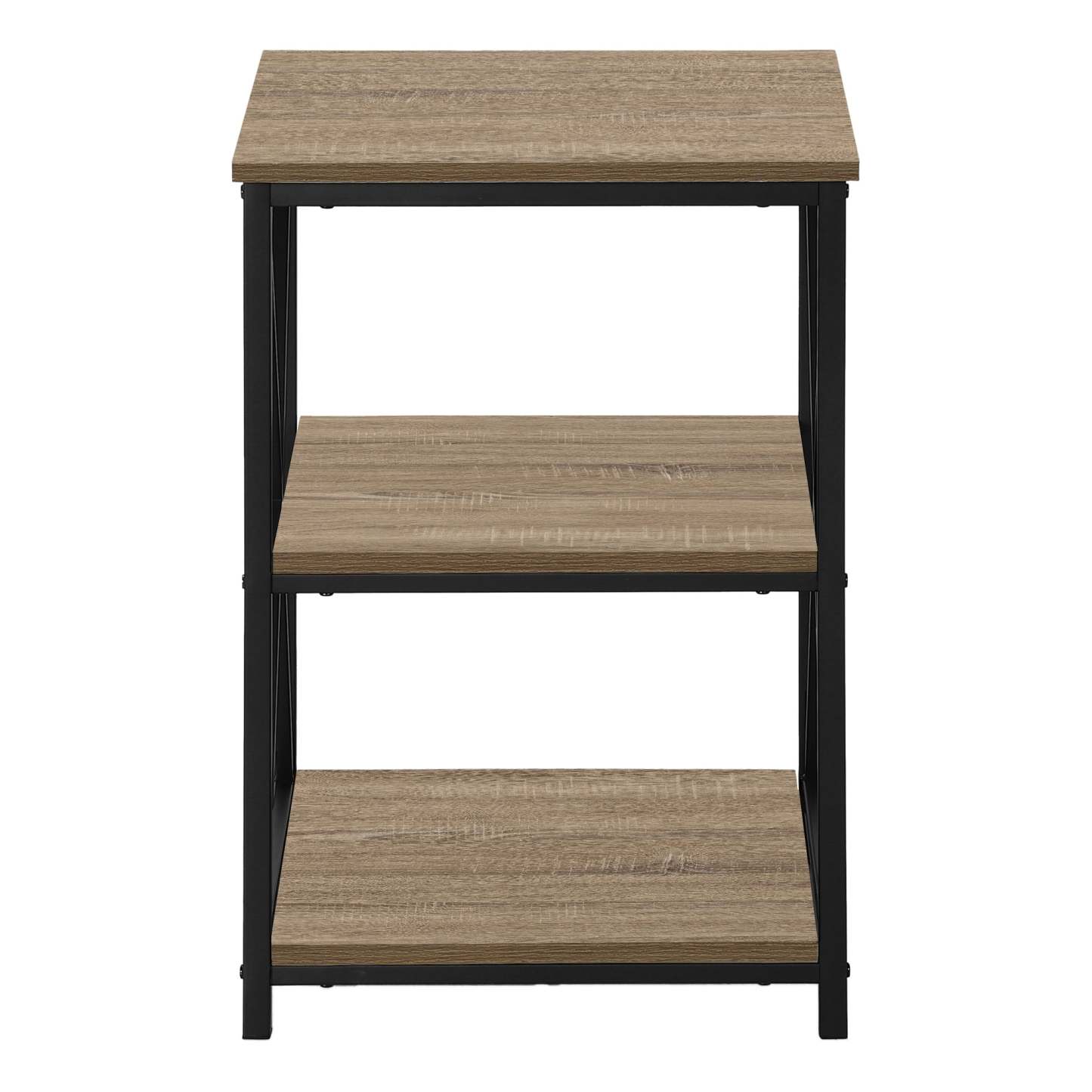 Table de nuit en métal noir et d'apparence bois taupe foncé|D90FUDFF