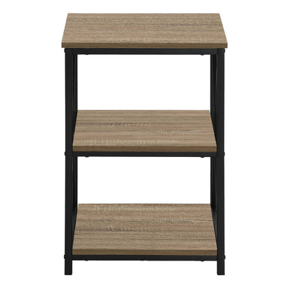 Table de nuit en métal noir et d'apparence bois taupe foncé|D90FUDFF