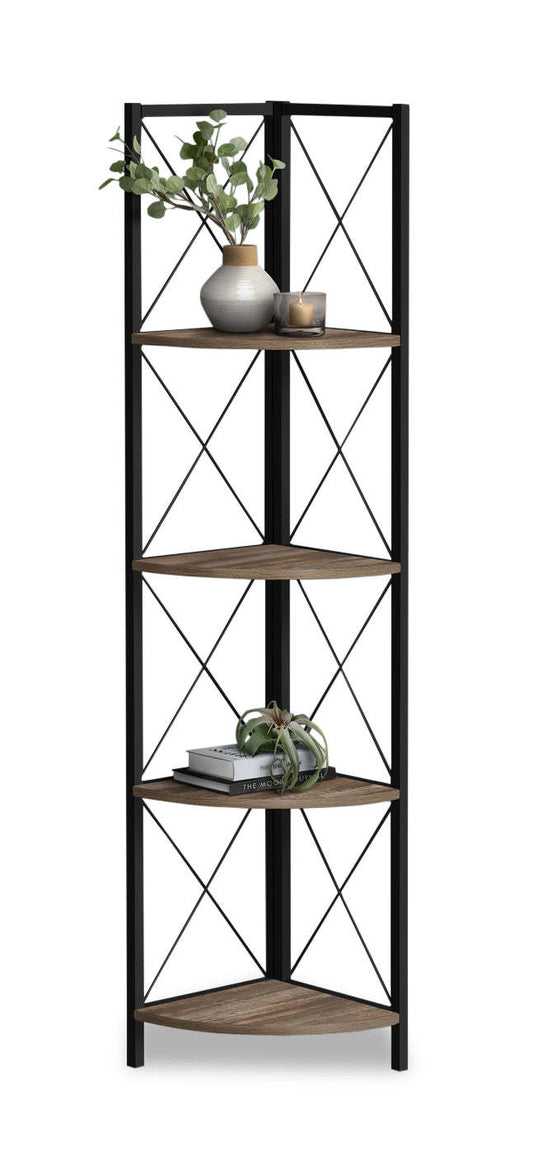 Bibliothèque noire aspect bois de récupération marron|Bibliothèque noire et d'apparence bois recyclé brun|D90FON7I