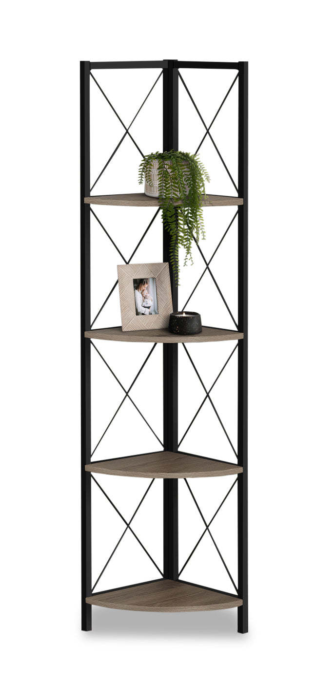 Bibliothèque noire et d’apparence bois taupe foncé|Dark Taupe Wood-look black Bookcase|D90FWZWM