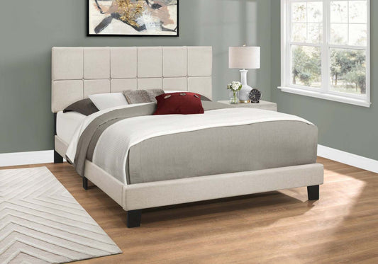 Queen Size Beige Linen-look Bed|Grand lit d’apparence lin beige|D90FLEAO