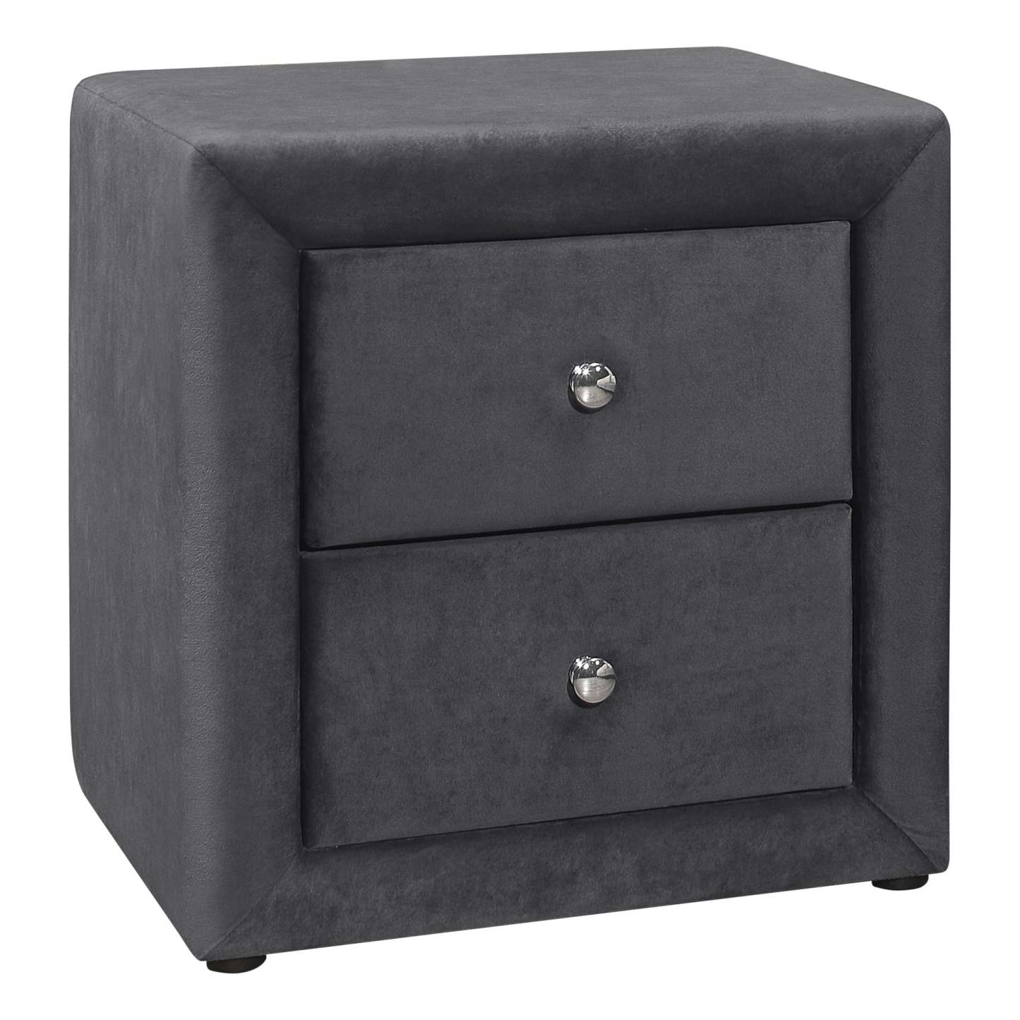 Dark Grey Velvet Bedroom Nightstand|Table de nuit en velours gris foncé|D90F7AVW