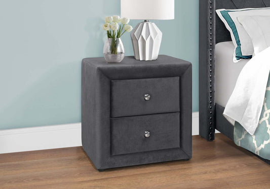 Dark Grey Velvet Bedroom Nightstand|Table de nuit en velours gris foncé|D90F7AVW