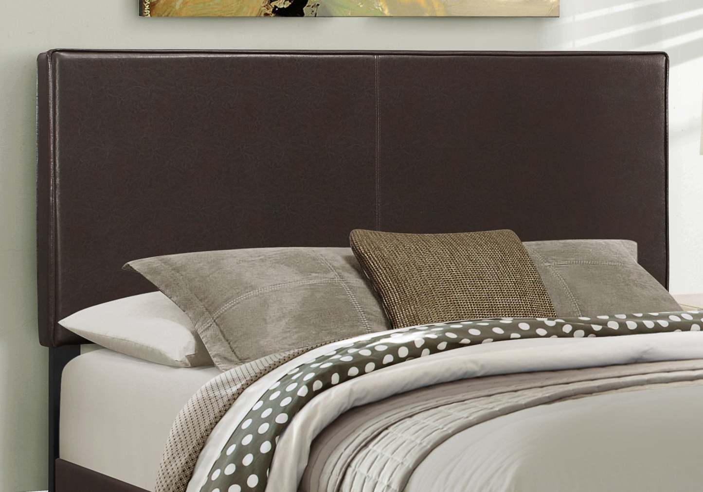Queen Size Dark Brown Leather-look Bed|Grand lit d’apparence cuir brun foncé|D90FI0GU