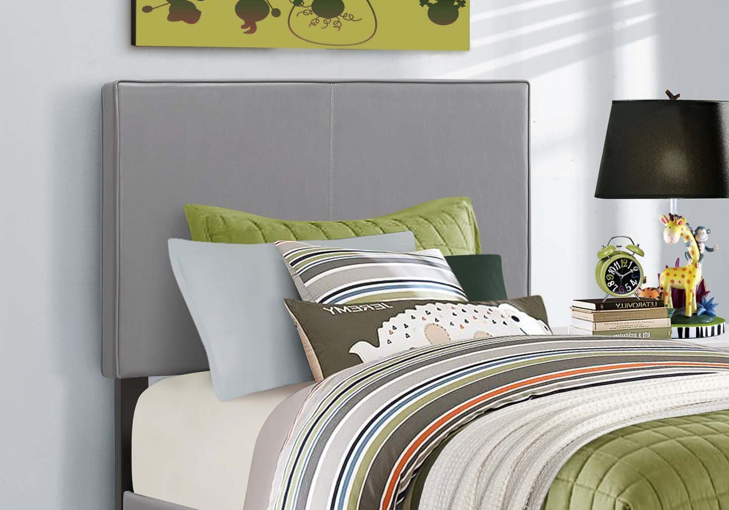 Lit simple d'apparence cuir gris pour une personne | D90FOUVG