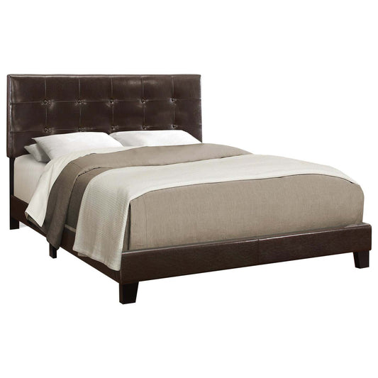 Queen Size Dark Brown Leather-look Bed|Grand lit d’apparence cuir brun foncé|D90FWY9T