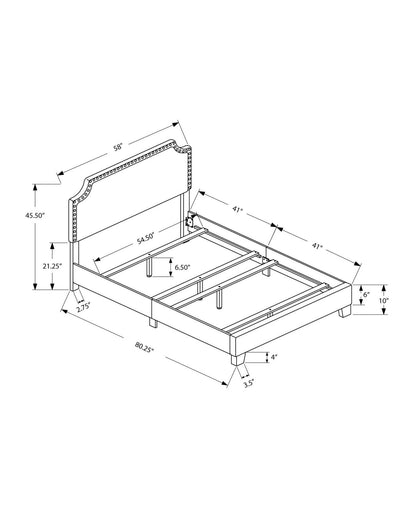 Lit double en lin gris avec bordure chromée|D90FDN7O