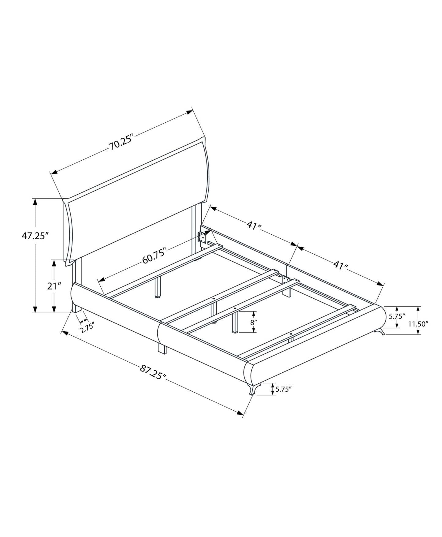 Queen Size Grey Linen with Chrome Legs Bed|Grand lit en lin gris avec pattes chromées|D90FLUW0