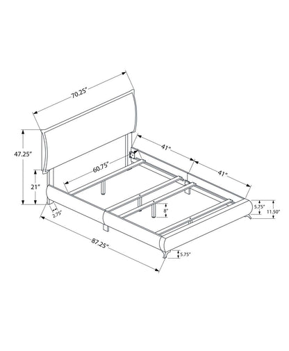Queen Size Grey Linen with Chrome Legs Bed|Grand lit en lin gris avec pattes chromées|D90FLUW0