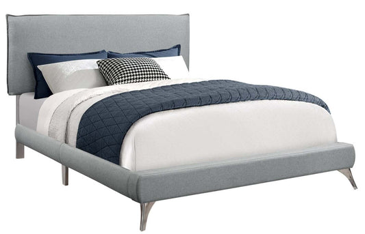 Queen Size Grey Linen with Chrome Legs Bed|Grand lit en lin gris avec pattes chromées|D90FLUW0