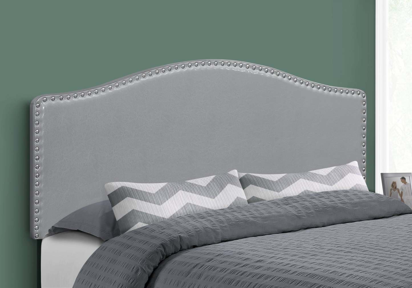 Queen Size Grey Leather-look Headboard|Tête de lit d’apparence cuir gris pour grand lit|D90FRLP0