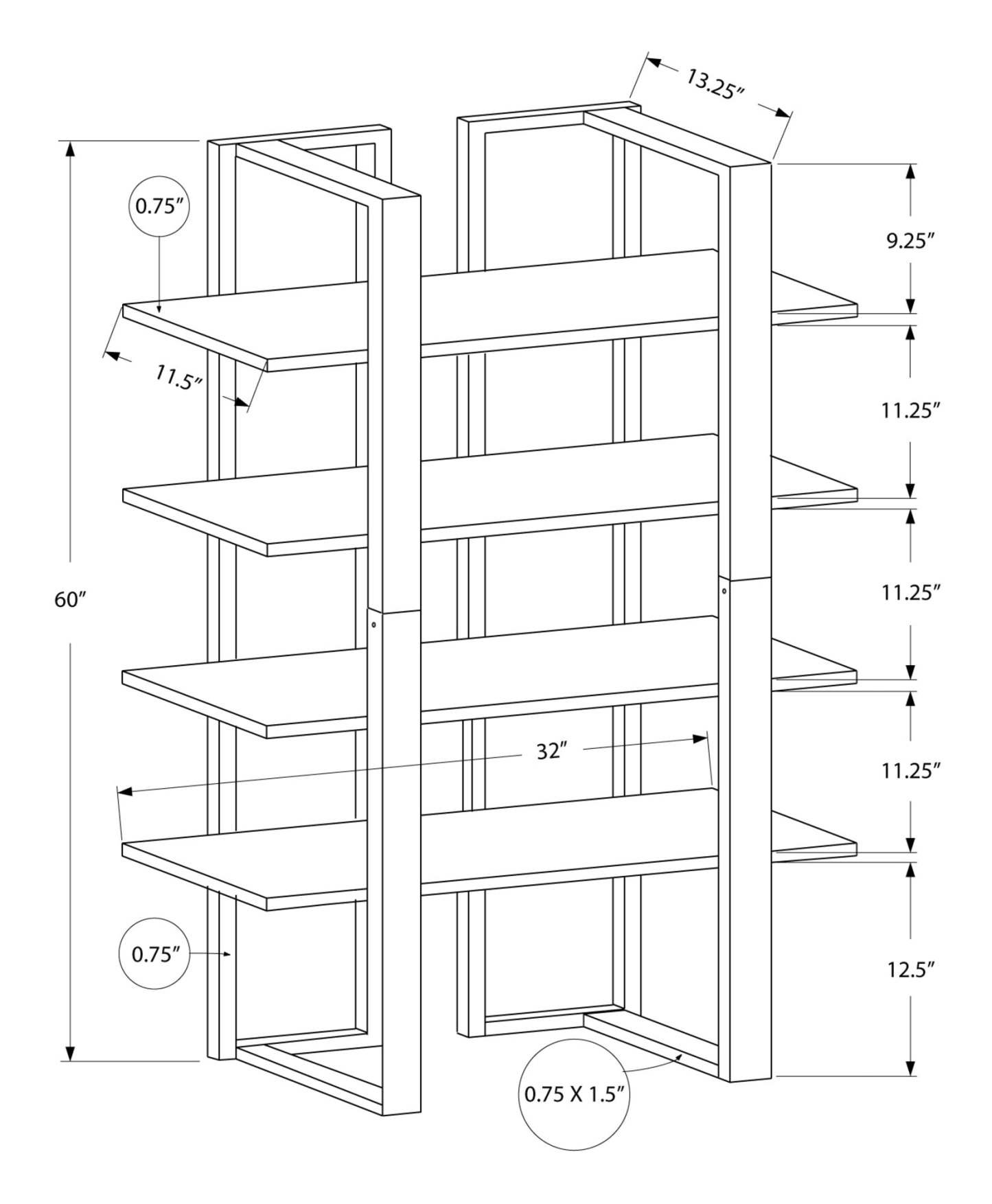 Bibliothèque en métal argenté expresso|Bibliothèque en métal argenté Espresso|D90F1SXU