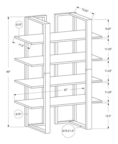 Bibliothèque en métal argenté expresso|Bibliothèque en métal argenté Espresso|D90F1SXU