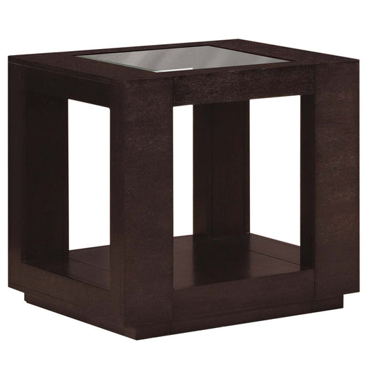 Espresso Veneer with Glass Insert Accent Table|Table d'appoint en placage espresso avec incrustation en verre|D90FCES3