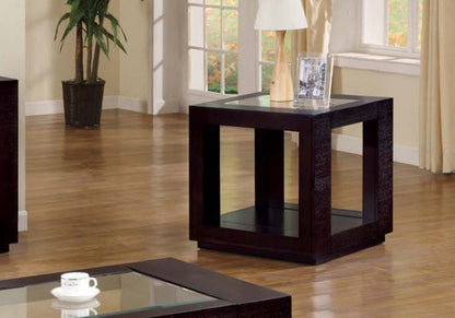 Espresso Veneer with Glass Insert Accent Table|Table d'appoint en placage espresso avec incrustation en verre|D90FCES3