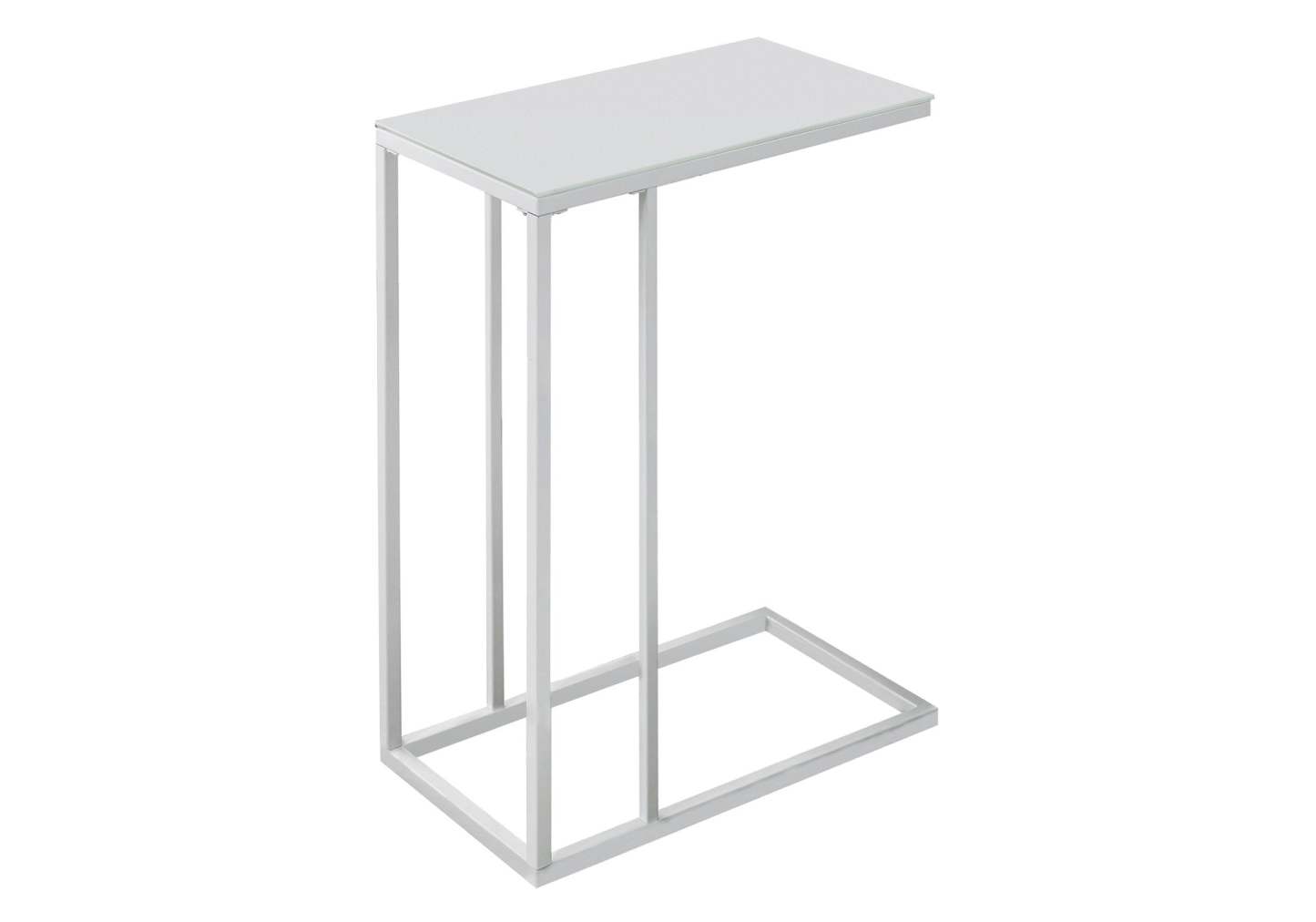 Table d'appoint en métal blanc avec verre trempé givré|Table d'appoint en métal blanc avec verre trempé givré|D90FPV20