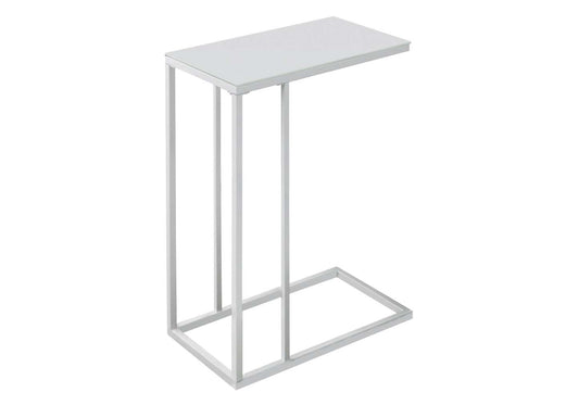 Table d'appoint en métal blanc avec verre trempé givré|Table d'appoint en métal blanc avec verre trempé givré|D90FPV20
