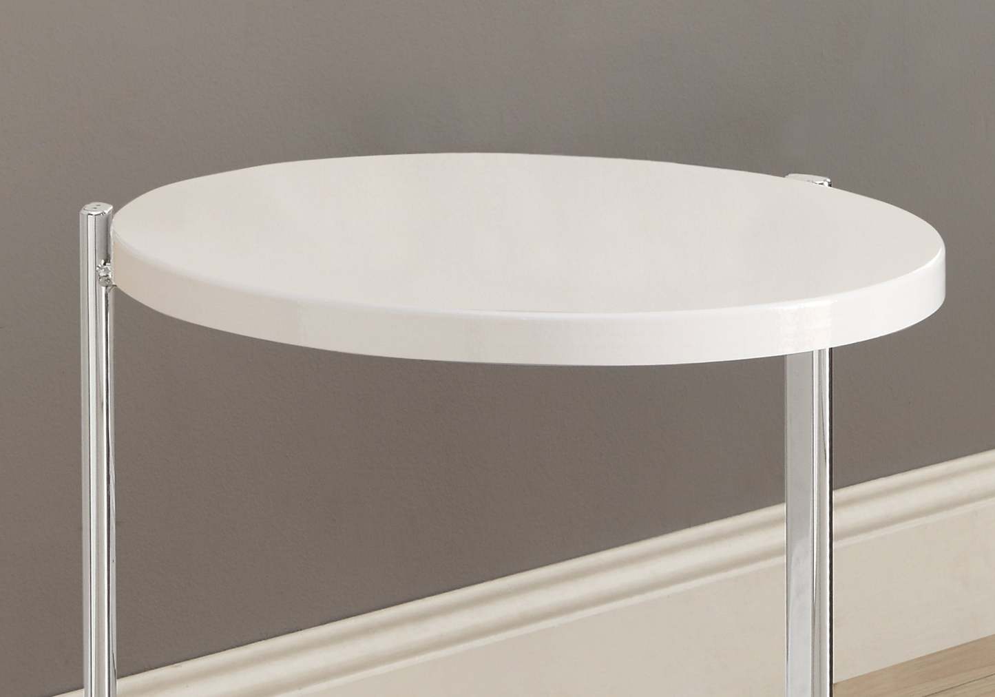 Table d'appoint en métal blanc brillant et chrome|Table d'appoint métal chromé et blanc lustré|D90FDIZE