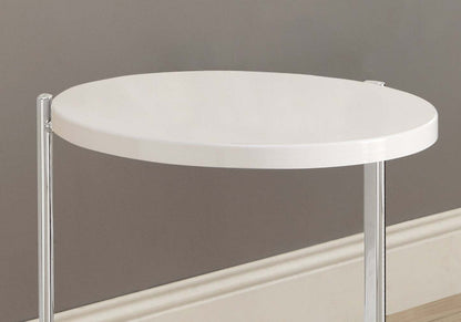 Table d'appoint en métal blanc brillant et chrome|Table d'appoint métal chromé et blanc lustré|D90FDIZE