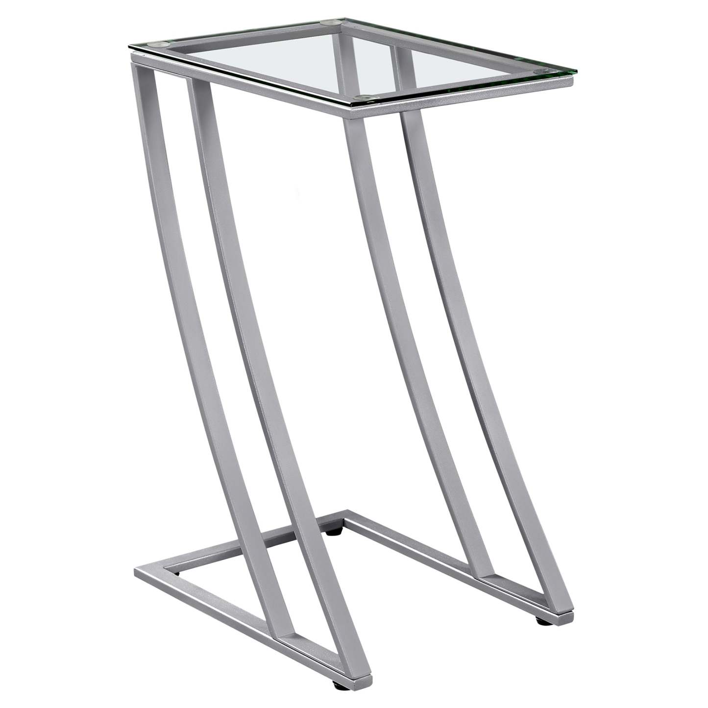 Table d'appoint en métal argenté avec verre trempé|Table d'appoint en métal argenté avec verre trempé|D90F3G6K