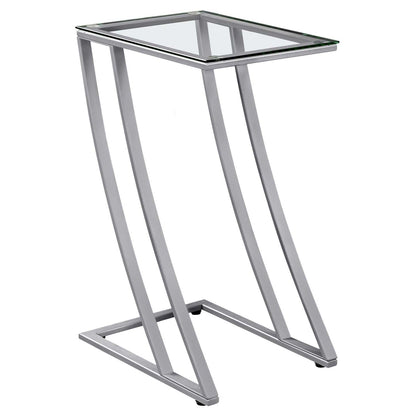 Table d'appoint en métal argenté avec verre trempé|Table d'appoint en métal argenté avec verre trempé|D90F3G6K