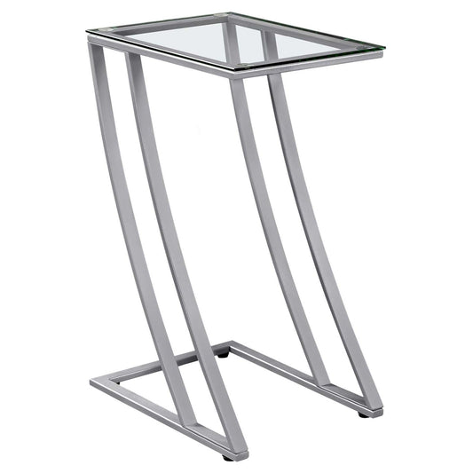 Table d'appoint en métal argenté avec verre trempé|Table d'appoint en métal argenté avec verre trempé|D90F3G6K