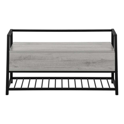 Banc d'apparence bois gris et métal noir|Banc d'apparence bois gris et métal noir|D90FWE0G