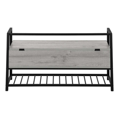 Banc d'apparence bois gris et métal noir|Banc d'apparence bois gris et métal noir|D90FWE0G
