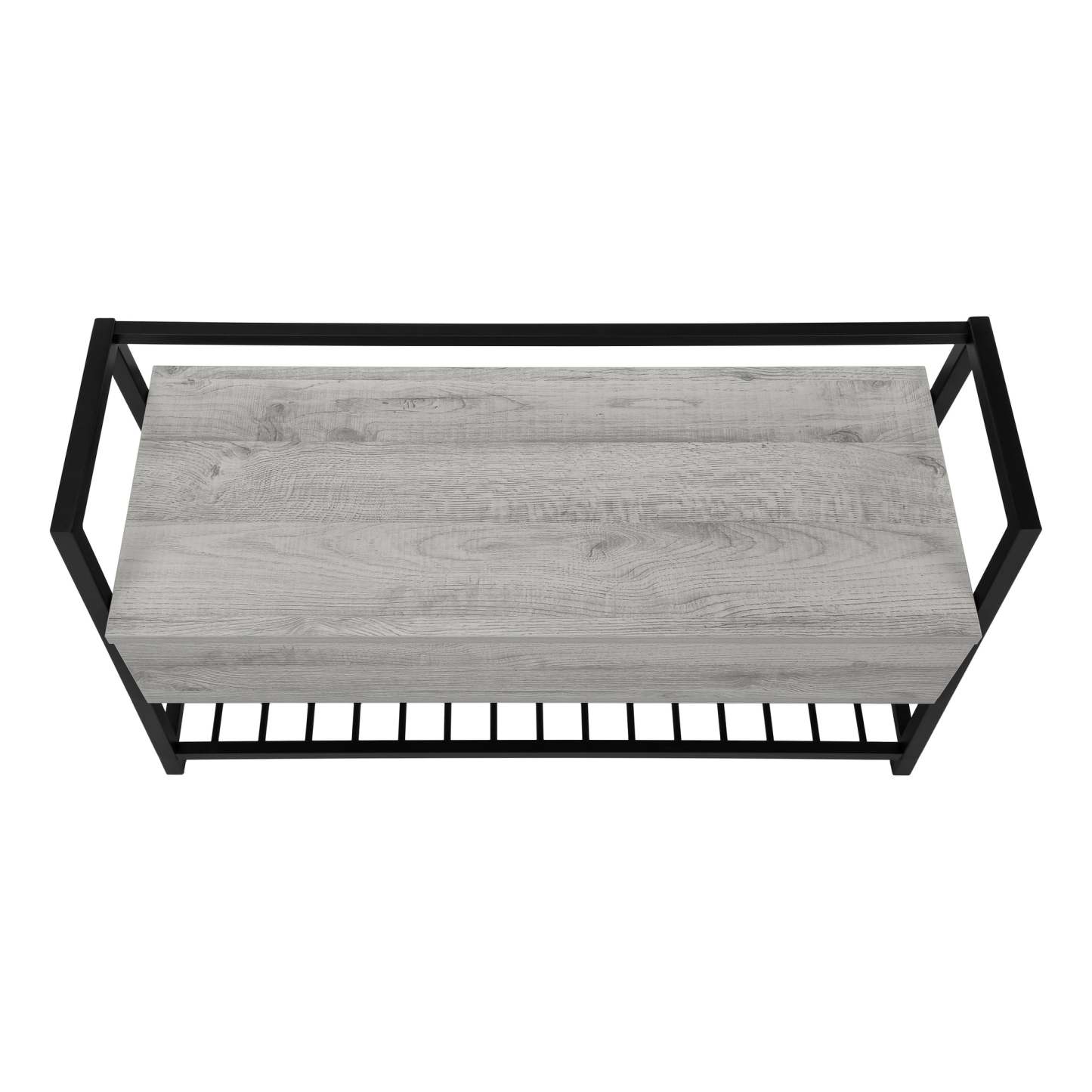 Banc d'apparence bois gris et métal noir|Banc d'apparence bois gris et métal noir|D90FWE0G