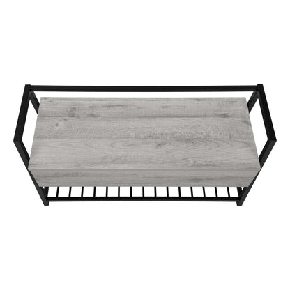 Banc d'apparence bois gris et métal noir|Banc d'apparence bois gris et métal noir|D90FWE0G
