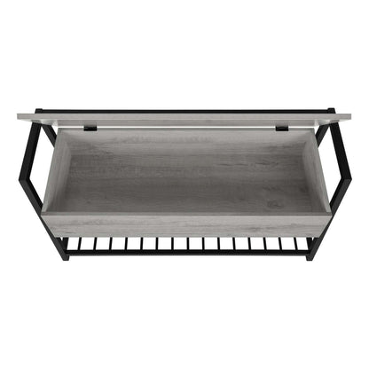 Banc d'apparence bois gris et métal noir|Banc d'apparence bois gris et métal noir|D90FWE0G