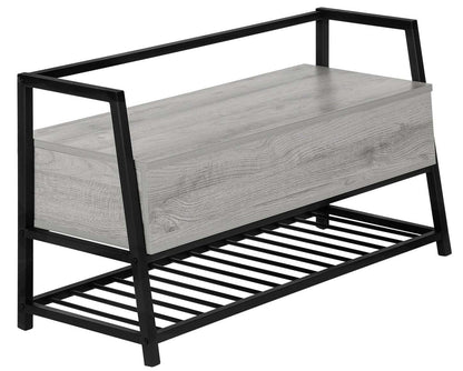 Banc d'apparence bois gris et métal noir|Banc d'apparence bois gris et métal noir|D90FWE0G