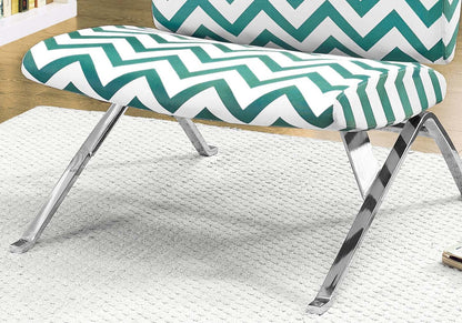 Chaise d'appoint en tissu à chevrons bleu sarcelle et métal chromé|Fauteuil d'appoint en métal chromé et tissu à motif de chevron bleu sarcelle|D90F7BOE