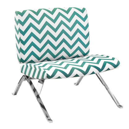 Chaise d'appoint en tissu à chevrons bleu sarcelle et métal chromé|Fauteuil d'appoint en métal chromé et tissu à motif de chevron bleu sarcelle|D90F7BOE