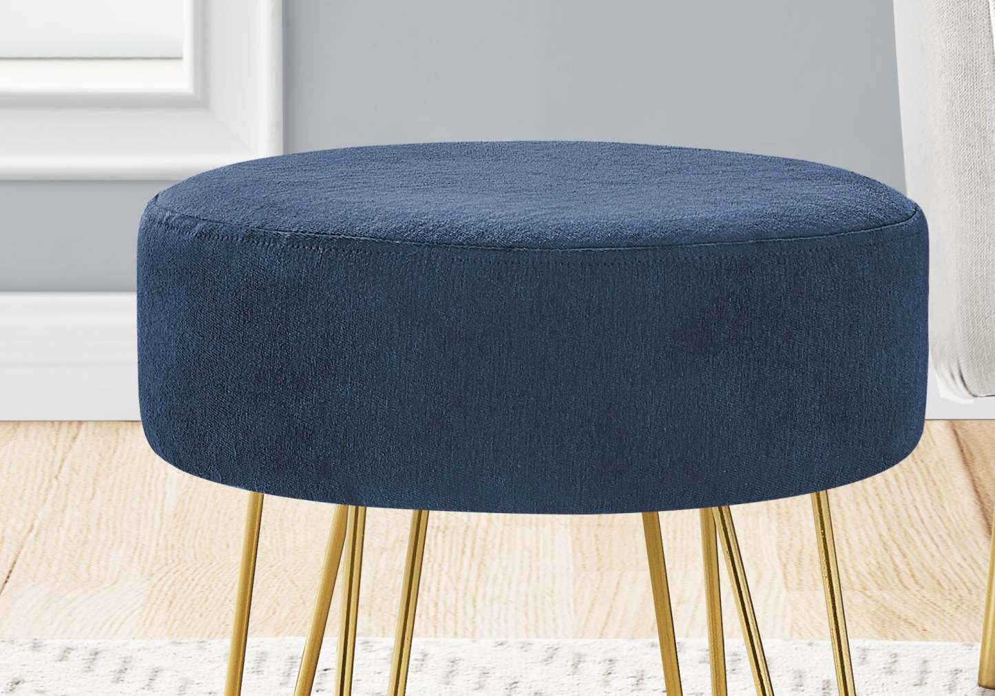 Pouf tissu bleu et or|Pouf doré et tissu bleu|D90F99M6