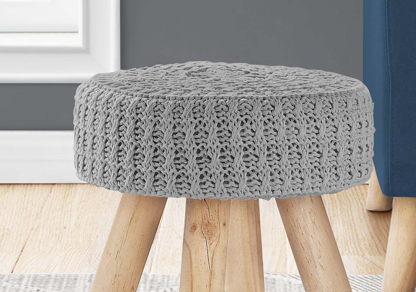 Pouf tricot gris et naturel|Pouf naturel et tricot gris|D90FGD1Z