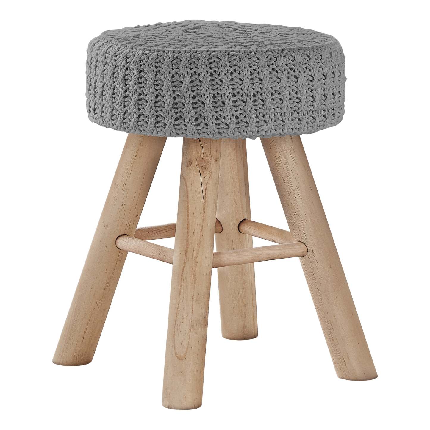 Pouf tricot gris et naturel|Pouf naturel et tricot gris|D90FGD1Z