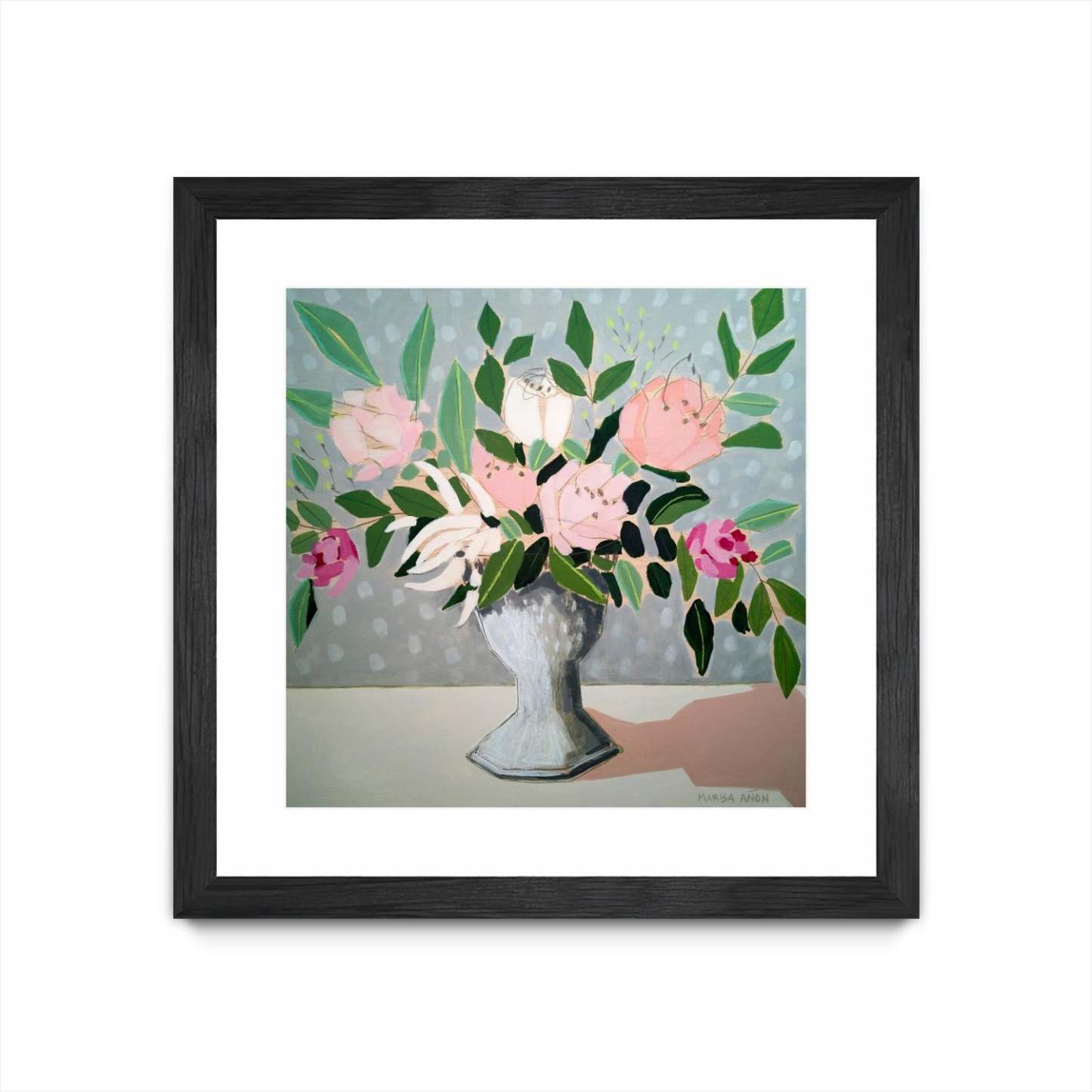 Spring Florals 1 Matted and Framed Black 30x30 Wall Art|Œuvre d'art murale encadrée noire et mate « Spring Florals 1 » 30 x 30