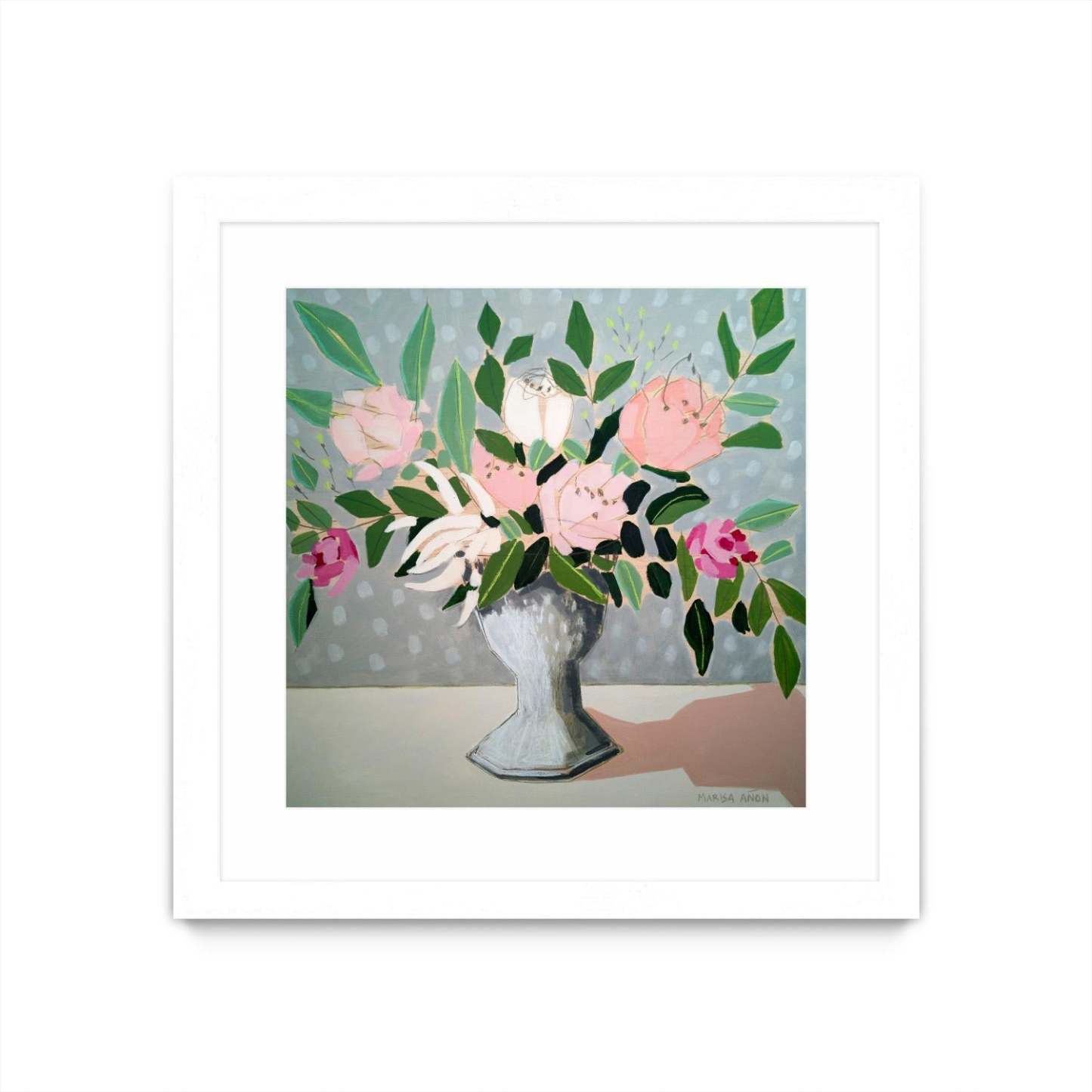 Spring Florals 1 Matted and Framed White 36x36 Wall Art|Œuvre d'art murale encadrée blanche et mate « Spring Florals 1 » 36 x 36