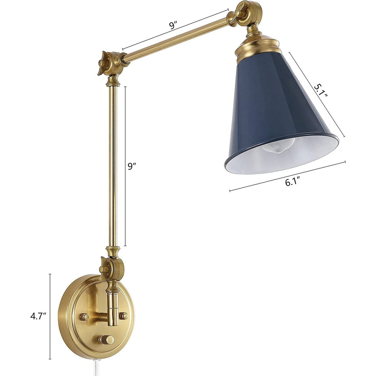 Applique murale industrielle WINGBO à bras articulé avec abat-jour en métal, lot de 2...