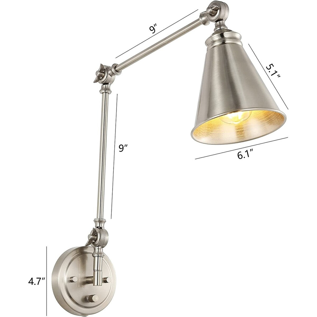 Applique murale industrielle WINGBO à bras articulé avec abat-jour en métal, lot de 2...