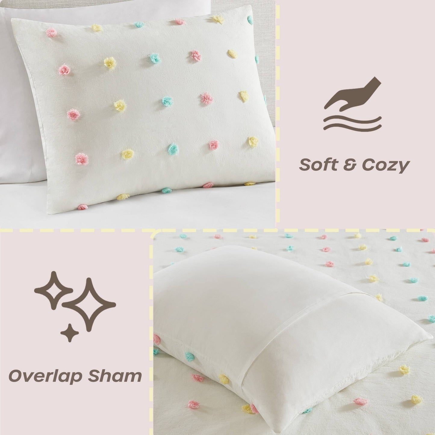 Ensemble de courtepointe en coton jacquard à pompons Ensley pour enfants Intelligent Design avec coussins décoratifs