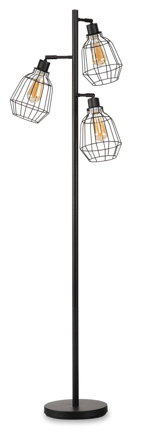 Lampe à pied Jaxon industrielle de 60 po noir mat à 3 ampoules avec grillage métallique