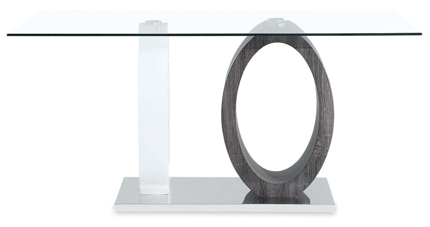 Table de salle à manger Jaye avec plateau en verre, base sur pied, 63 W - Gris et blanc | Table de salle à manger Jaye de 63 po (L) avec dessus en verre et base piédestal - grise et blanche